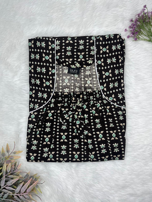 Zinnwaldite Brown Floral Printed Pure Cotton Square Neck Elastic Pleated Nighty Free Size Short Sleeve (Suits for bra size 34″- 40″ | 54-56 inch length)