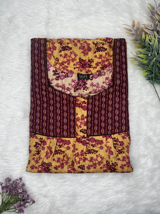 Limited Oak Printed Mix N Match Square Neck Pleated Cotton Nighty With Centre -8″ Zip Short Sleeve Free Size (Suits for bra size 34″- 40″ | 54-56 inch length)