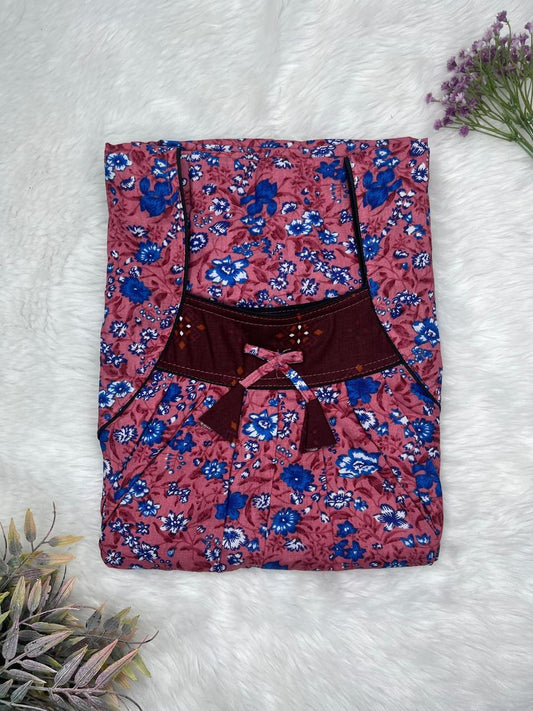 Twalight Red Dots Pattern Printed Front and Back Pleated Pure Cotton Nighty Free Size Short Sleeve (Suits for bra size 34″- 40″ | 54-56 inch length)