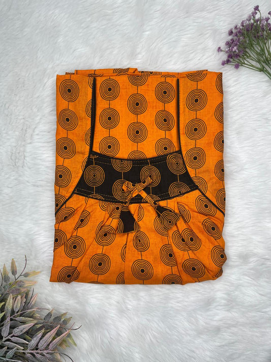 Orange Printed Front and Back Pleated Pure Cotton Nighty Free Size Short Sleeve (Suits for bra size 34″- 40″ | 54-56 inch length)