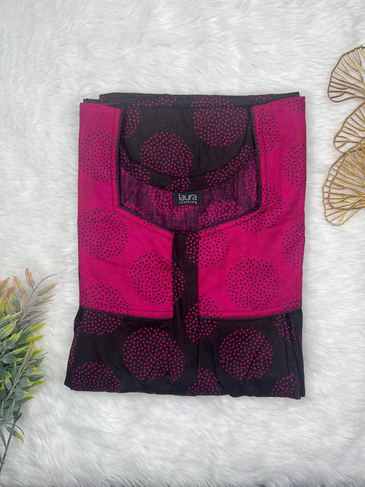 Jazzberry Jam and Onyx Printed Square Neck Pleated Pure Cotton Feeding Nighty With Two Side Vertical Zip and Single Centre Zip Free Size Short Sleeve (Suits for bra size 34″- 40″ | 54-56 inch length)