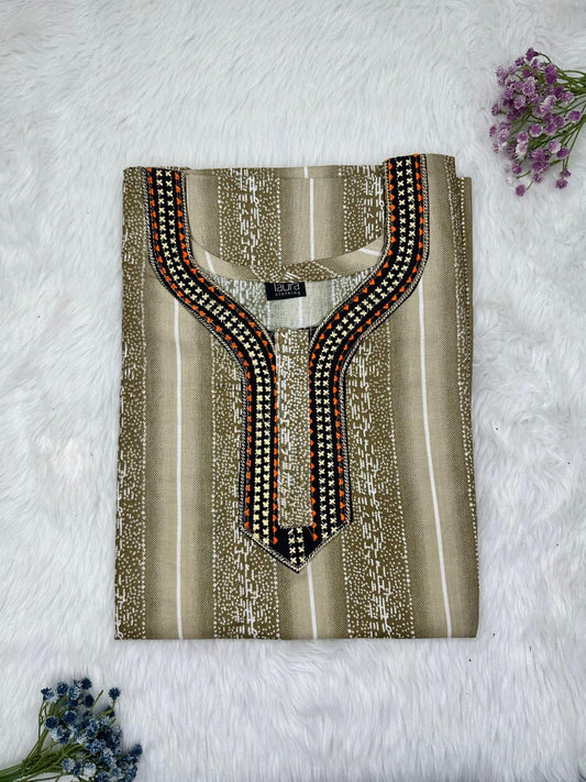 Grullo Normal Zip Embroidery Neck Pure Cotton Nighty Plus Size Short Sleeve (Suits for bra size 40″- 46″ | 54-56 inch length)