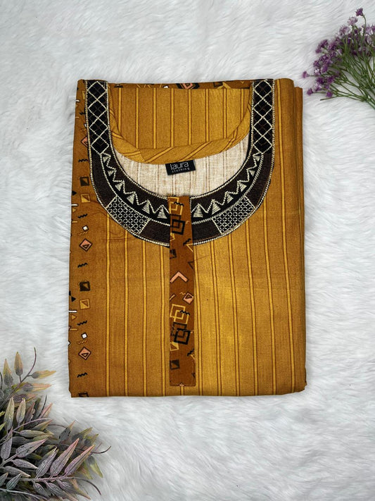 Golden Brown Printed Normal Zip Embroidery Neck Pure Cotton Maternity Nighty Plus Size Short Sleeve (Suits for bra size 40″- 46″ | 54-56 inch length)