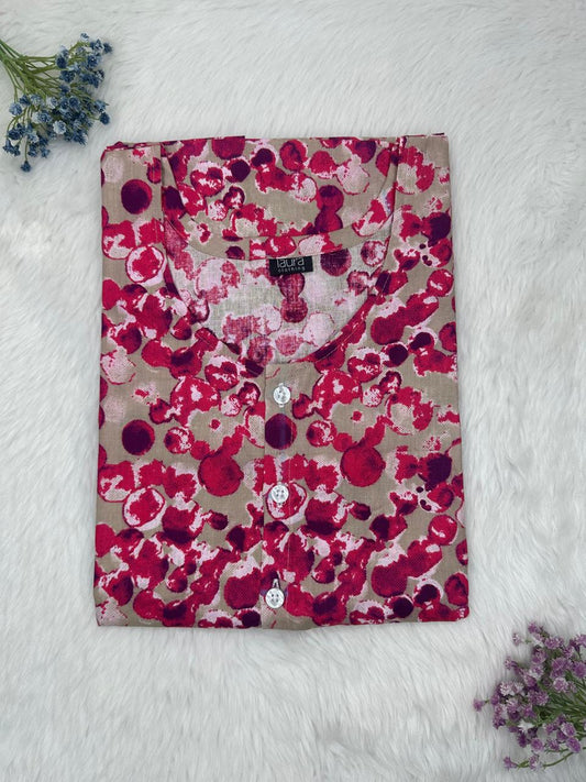 Cinereous Printed Round Neck Pure Cotton Full Open Button Labour Room Nighty Free Size Short Sleeve (Suits for bra size 34″- 40″ | 54-56 inch length)