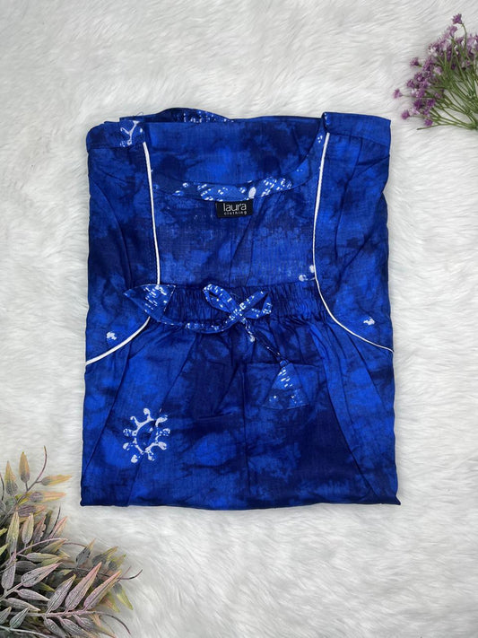 Dark Scarlet Floral Printed Pure Cotton Square Neck Elastic Pleated Nighty Free Size Short Sleeve (Suits for bra size 34″- 40″ | 54-56 inch length)