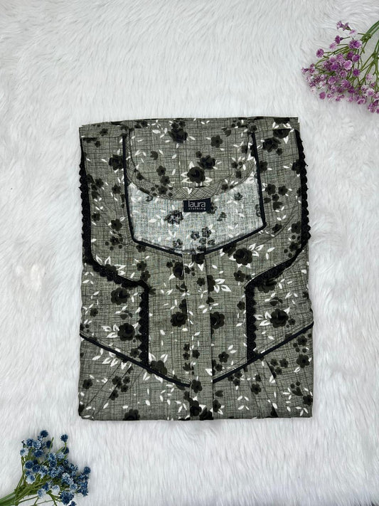 Camouflage Green Printed Square Neck Centre Long 12" Zip Pure Cotton Feeding Nighty Free Size Short Sleeve (Suits for bra size 34″- 40″ | 54-56 inch length)