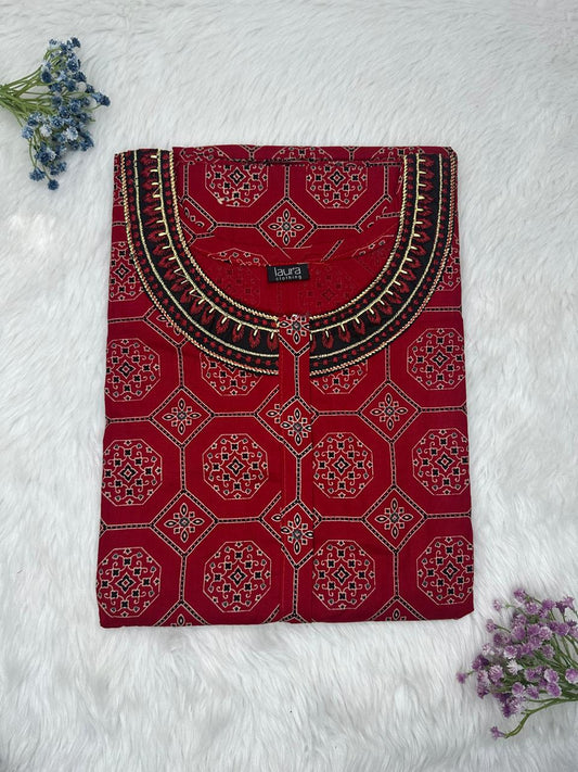 Persian Plum Printed 12" Long Zip Matching Embroidery Neck Pure Cotton Feeding Nighty Plus Size Short Sleeve (Suits for bra size 40″- 46″ | 54"-56" inch length)