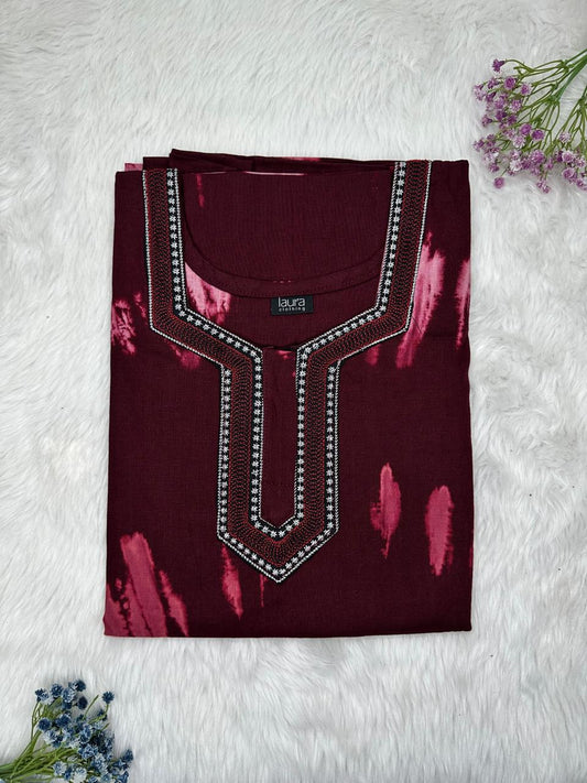 Seal Brown Normal Zip Embroidery Neck Pure Cotton Nighty Plus Size Short Sleeve (Suits for bra size 40″- 46″ | 54-56 inch length)