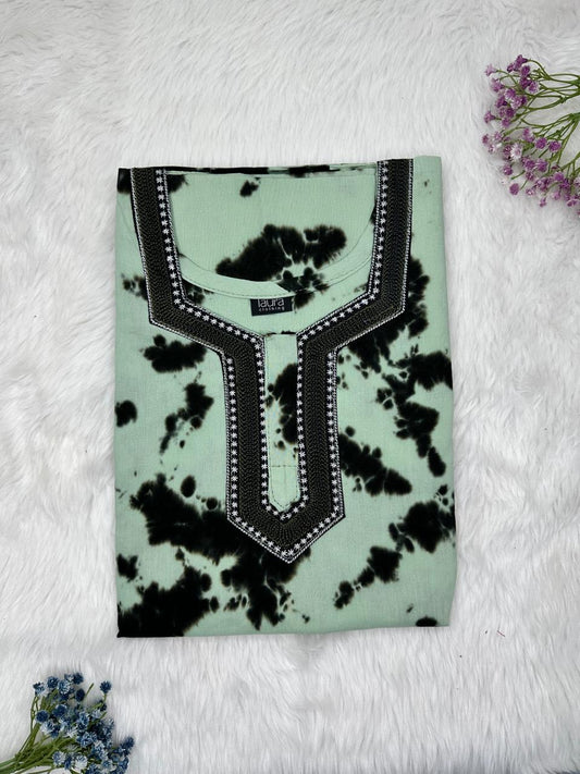 Cambridge Blue Normal Zip Embroidery Neck Pure Cotton Nighty Plus Size Short Sleeve (Suits for bra size 40″- 46″ | 54-56 inch length)