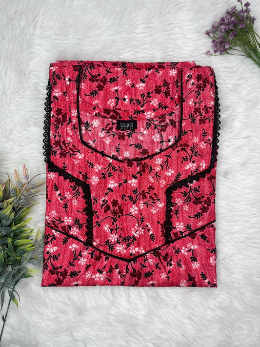 Upsdell Red Printed Square Neck Normal Zip Pure Cotton Nighty Free Size Short Sleeve (Suits for bra size 34″- 40″ | 54-56 inch length)