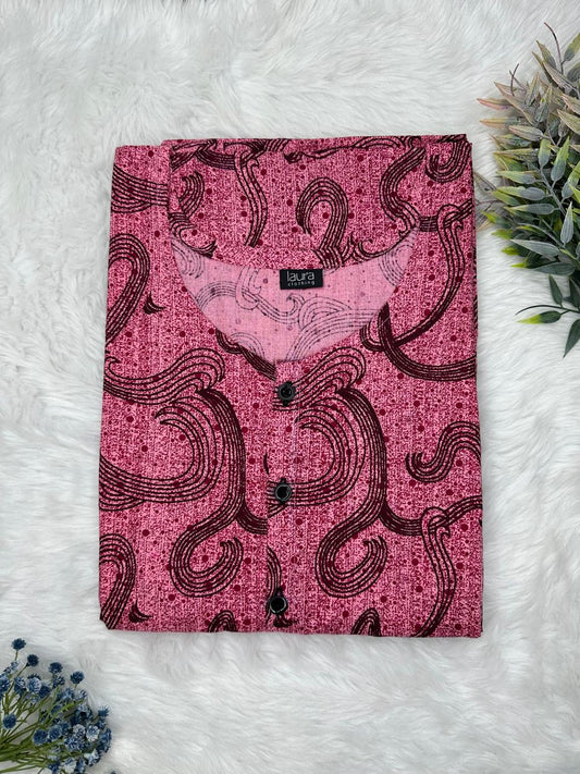 Raspberry Rose Printed Round Neck Pure Cotton Full Open Button Labour Room Nighty Free Size Short Sleeve (Suits for bra size 34″- 40″ | 54-56 inch length)