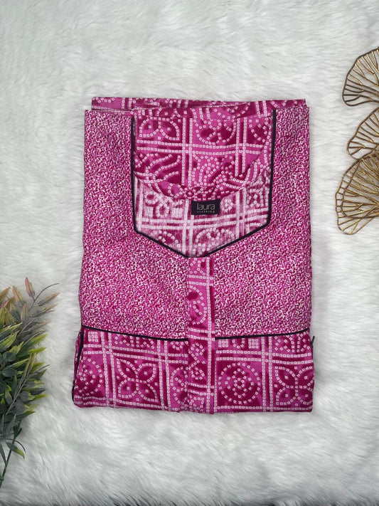 Mulberry and Pansy Purple Printed Square Neck Pleated Pure Cotton Feeding Nighty With Two Side Vertical Zip and Single Centre Zip Free Size Short Sleeve (Suits for bra size 34″- 40″ | 54-56 inch length)