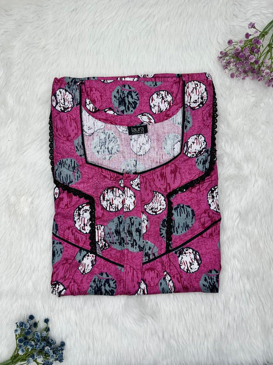 Jazzberry Jam Printed Square Neck Centre Long 12" Zip Pure Cotton Feeding Nighty Free Size Short Sleeve (Suits for bra size 34″- 40″ | 54-56 inch length)