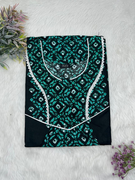 Tiffany Blue Printed Round Neck Normal Zip Pure Cotton Nighty Free Size Short Sleeve (Suits for bra size 34″- 40″ | 54-56 inch length)