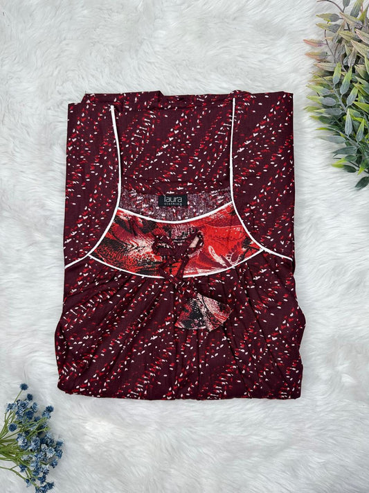 Bulgarian Rose Printed Square Neck No Zip Pleated Pure Cotton Nighty Free Size Short Sleeve (Suits for bra size 34″- 40″ | 54-56 inch length)